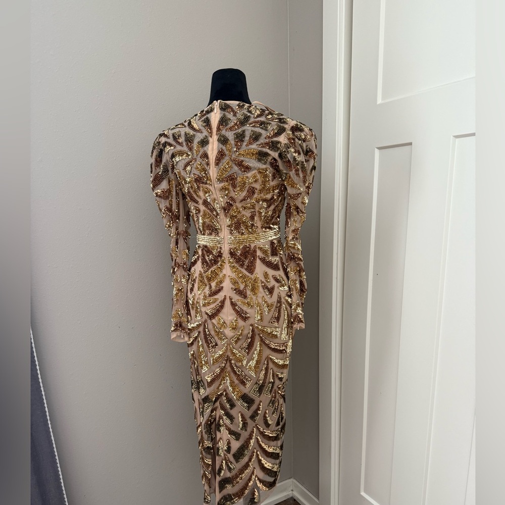 Mac Duggal Gold and Bronze Long Sleeve Dress - Picture 3 of 6